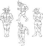 Animal mascots - bull, goat, buffalo. Vector set. Characters with human body and animal head.