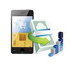 smartphone online shopping concept illustration design over a white background