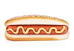 Hot dog with mustard. Isolated on white background
