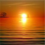 Abstract background with sea sunrise and tree on horizon