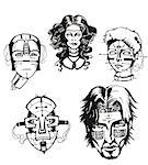 Heads of female cyborgs. Concept of biomechanical fiction.