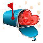 Love Letter Concept - Open Mailbox with Hearts, vector icon isolated on white background