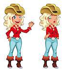 Cowgirl expressions. Funny cartoon and vector isolated characters