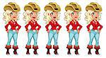 Cowgirl talking. Funny cartoon and vector isolated characters.
