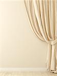 Composition of the elegant beige curtains against a beige wall