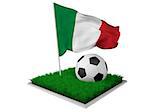 A piece of grass with a ball and an Italian flag