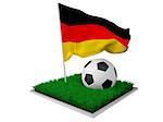 A piece of grass with a ball and an German flag