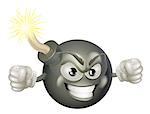 An illustration of mean or angry looking cartoon bomb character with a lit fuse