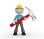 3d people - man, person with a hammer. Businessman and builder