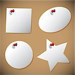 Set of note papers with pin, vector illustration