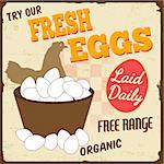 Fresh eggs vintage retro grunge poster, vector illustrator