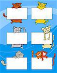 Cartoon Illustration of Funny Cats with Blank Cards or Boards Greeting or Business Card Design Set