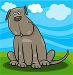 Cartoon Illustration of Funny Big Gray Sitting Dog