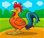 Cartoon Illustration of Funny Comic Rooster Farm Bird Animal