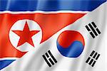 Mixed North Korea and South Korea flag, three dimensional render, illustration