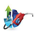 business graphs with a gas pump nozzle illustration design over a white background