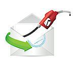 envelope with a gas pump nozzle illustration design over a white background