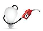 lightbulb with a gas pump nozzle illustration design over a white background