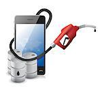 phone with a gas pump nozzle illustration design over a white background