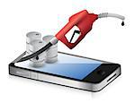 smartphone with a gas pump nozzle illustration design over a white background