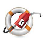 sos lifesaver with a gas pump nozzle illustration design over a white background