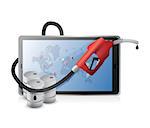 computer tablet with a gas pump nozzle illustration design over a white background