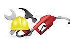 tools with a gas pump nozzle illustration design over a white background