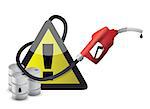 exclamation warning sign with a gas pump nozzle illustration design over a white background