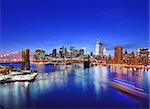 Lower Manhattan from above the East River in New York City.