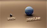A rendered size-comparison sheet between the Planets Earth and Neptune with captions.