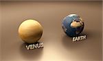 A rendered size-comparison sheet between the Planets Earth and Venus with captions.