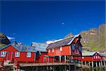 Traditional old red fishing port and factory on Lofoten islands in Norway