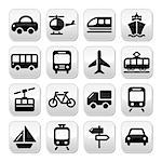 Grey square buttons set - vehicle, trasport, holidays icons