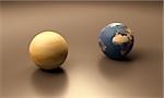 A rendered size-comparison sheet between the Planets Earth and Venus.