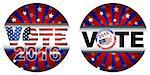 Vote 2016 Presidential Election Buttons with Stars and Stripes Sunburst Illustration
