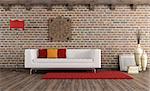 White mopdern couch in a vintage living room - rendering