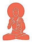 Buddha meditating about yoga of the world , red on white background