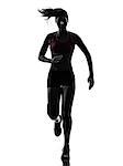 one caucasian woman runner running marathon  in silhouette studio isolated on white background