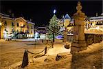 Illuminated Central Square of Megeve on Christmas Eve, French Alps, France