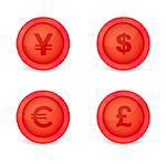 Currency signs on glossy icons. Vector icons