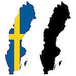 Vector illustration map and flag of Sweden.