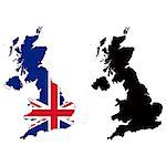 Vector map and flag of United Kingdom with white background.