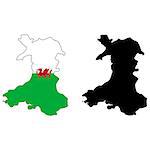 Vector illustration map and flag of Wales.
