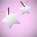 Star shape of note papers hang on string with clothes pin, vector illustration