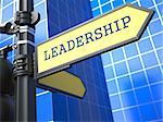 Business Concept. Leadership Sign on Blue Background.