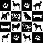 Wallpaper with dog silhouettes in black and white