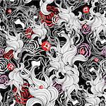 interesting graphic floral seamless pattern on black background