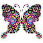 Fantasy spring vintage vivid colorful butterfly with flowers isolated on white (vector)