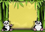 illustration  two panda on stem of the bamboo