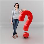 Beautiful girl stand with big question symbol